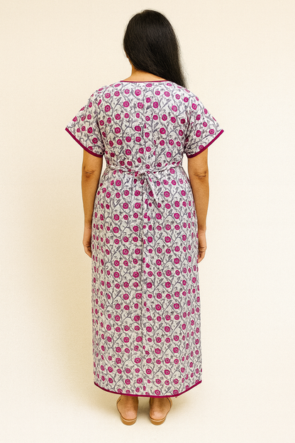 A - line Belt pattern - Floral print - Magenta Pink on White - 550B14