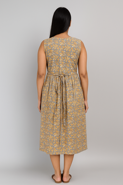 TUNIC PATTERN - GREY WITH MUSTARD FLORAL - 201F