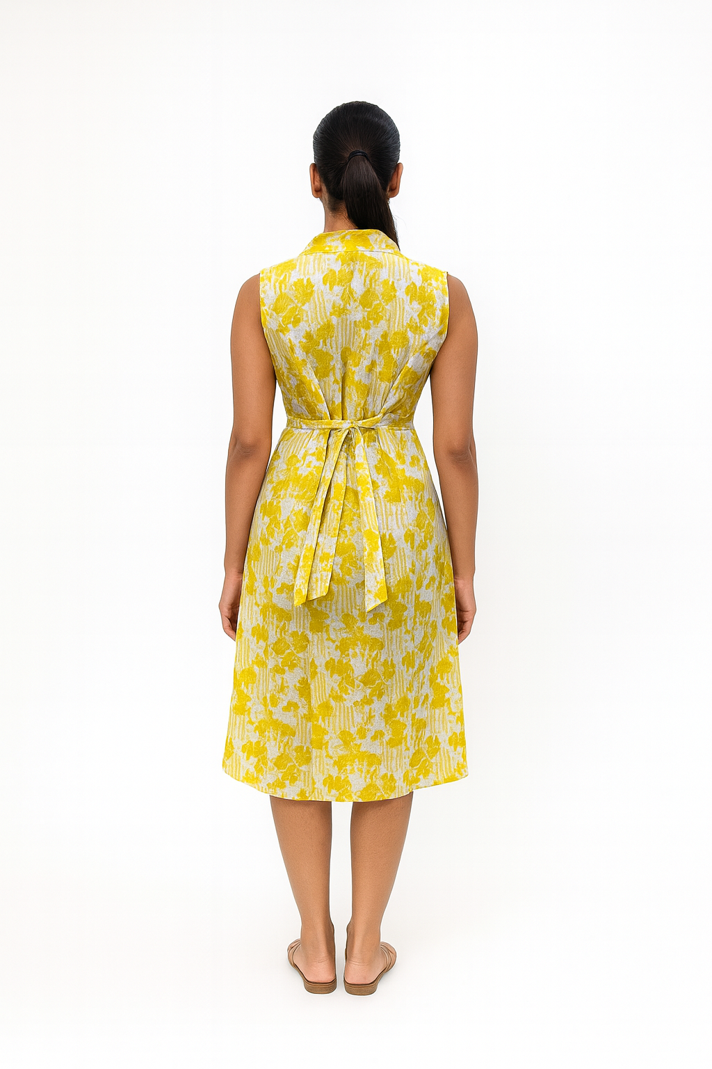 TUNIC COLLAR PATTERN LEAF PRINT - YELLOW 201Fa