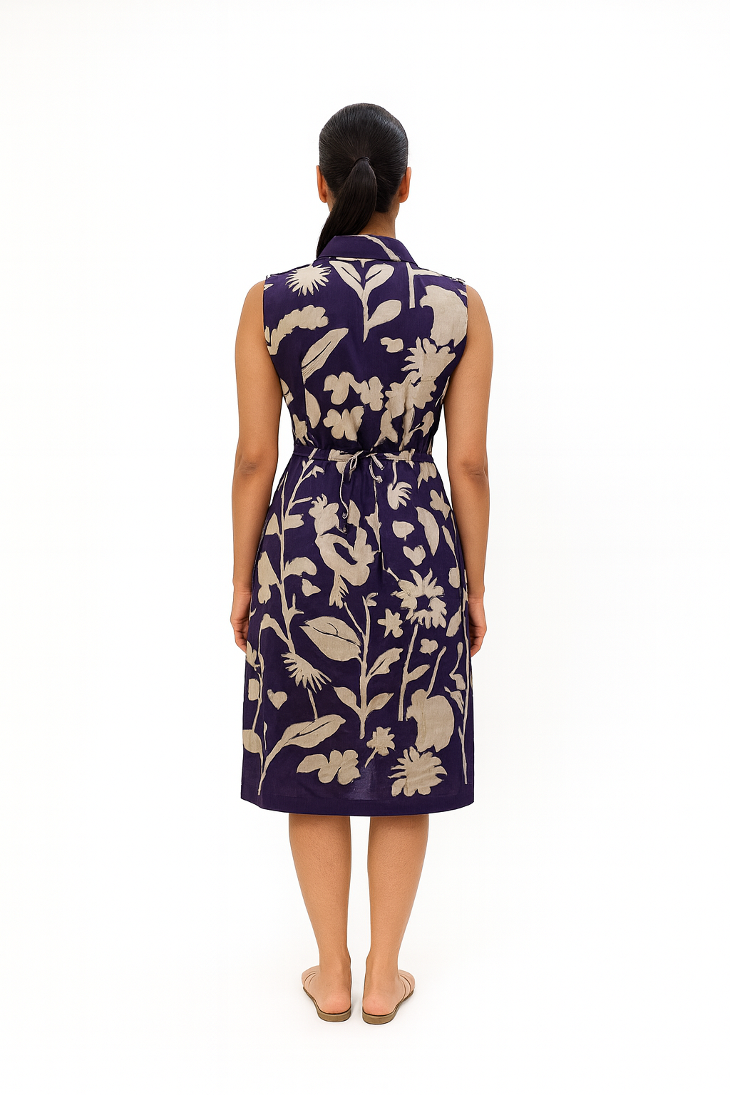 TUNIC COLLAR PATTERN BLOTTED FLORAL - PURPLE 201Fa