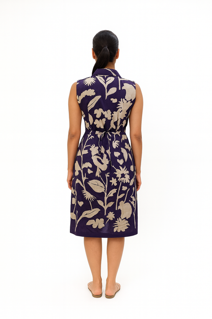 TUNIC COLLAR PATTERN BLOTTED FLORAL - PURPLE 201Fa