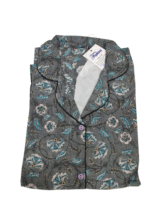 PAJAMA SET FRONT BUTTON COTTON KALAMKARI XL - PJFBA5