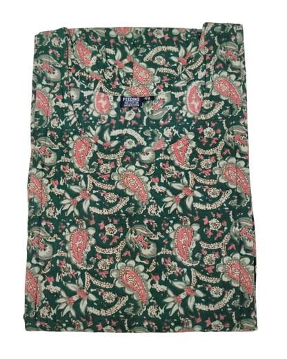 FEEDING GOWN - PAISLEY AND FLORAL VINE PRINT - BLUE, DARK GREEN & RED FGH03