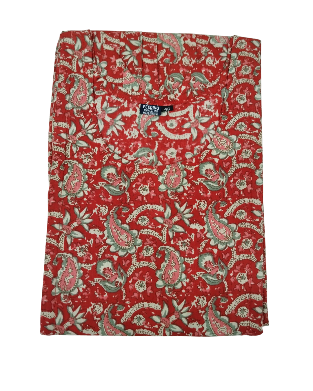 FEEDING GOWN - PAISLEY AND FLORAL VINE PRINT - BLUE, DARK GREEN & RED FGH03