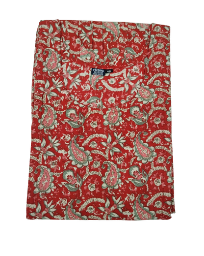 FEEDING GOWN - PAISLEY AND FLORAL VINE PRINT - BLUE, DARK GREEN & RED FGH03