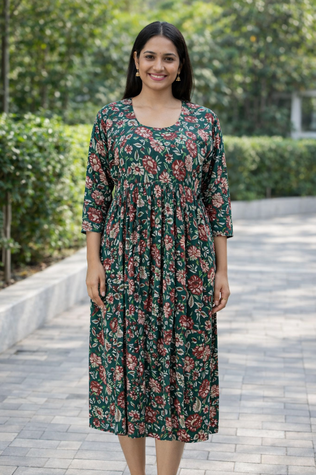 FEEDING GOWN - FLORAL VINE PRINT - DARK GREEN - FGH10