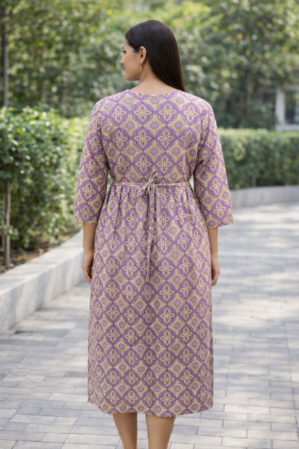 FEEDING GOWN - GEOMETRICAL-FLORAL PRINT - VIOLET - FGH21
