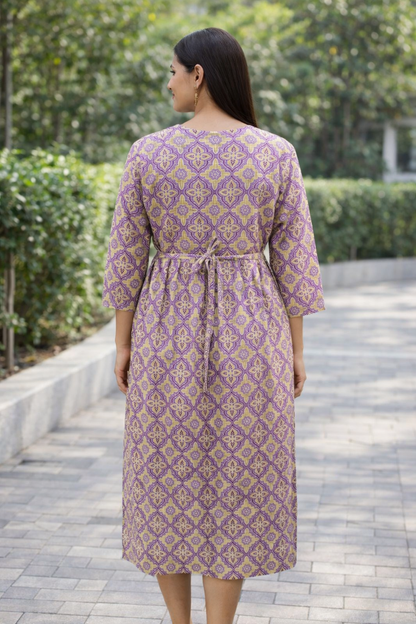 FEEDING GOWN - GEOMETRICAL-FLORAL PRINT - VIOLET - FGH21