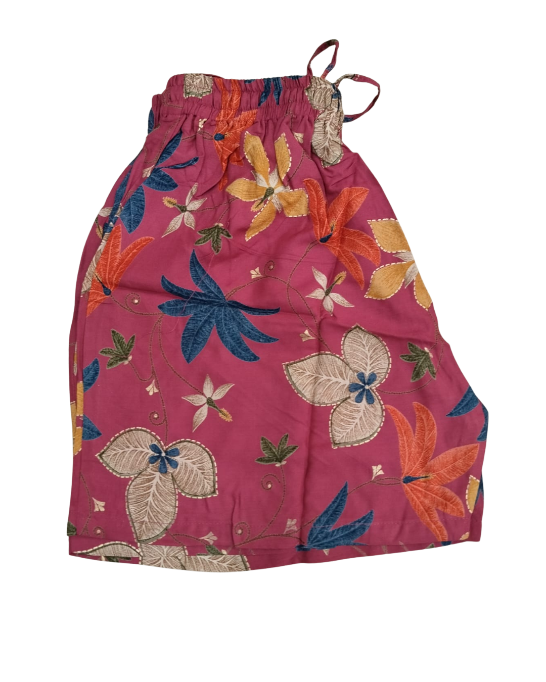 RAYON SHORTS FLORAL LEAF PRINT - ROSE PINK - SHR01