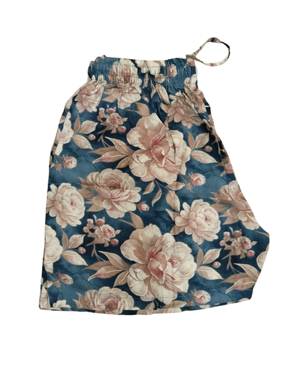 RAYON SHORTS ROSE PRINT - TEAL BLUE - SHR02