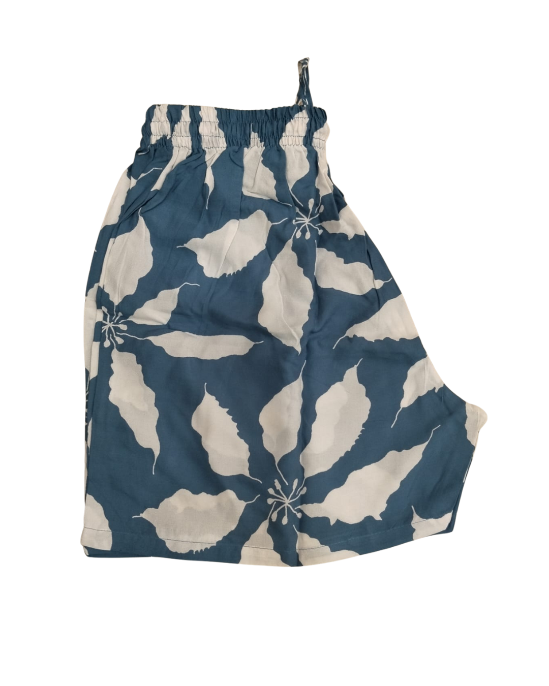RAYON SHORTS ABSTRACT FLORAL PRINT - TEAL BLUE - SHR04