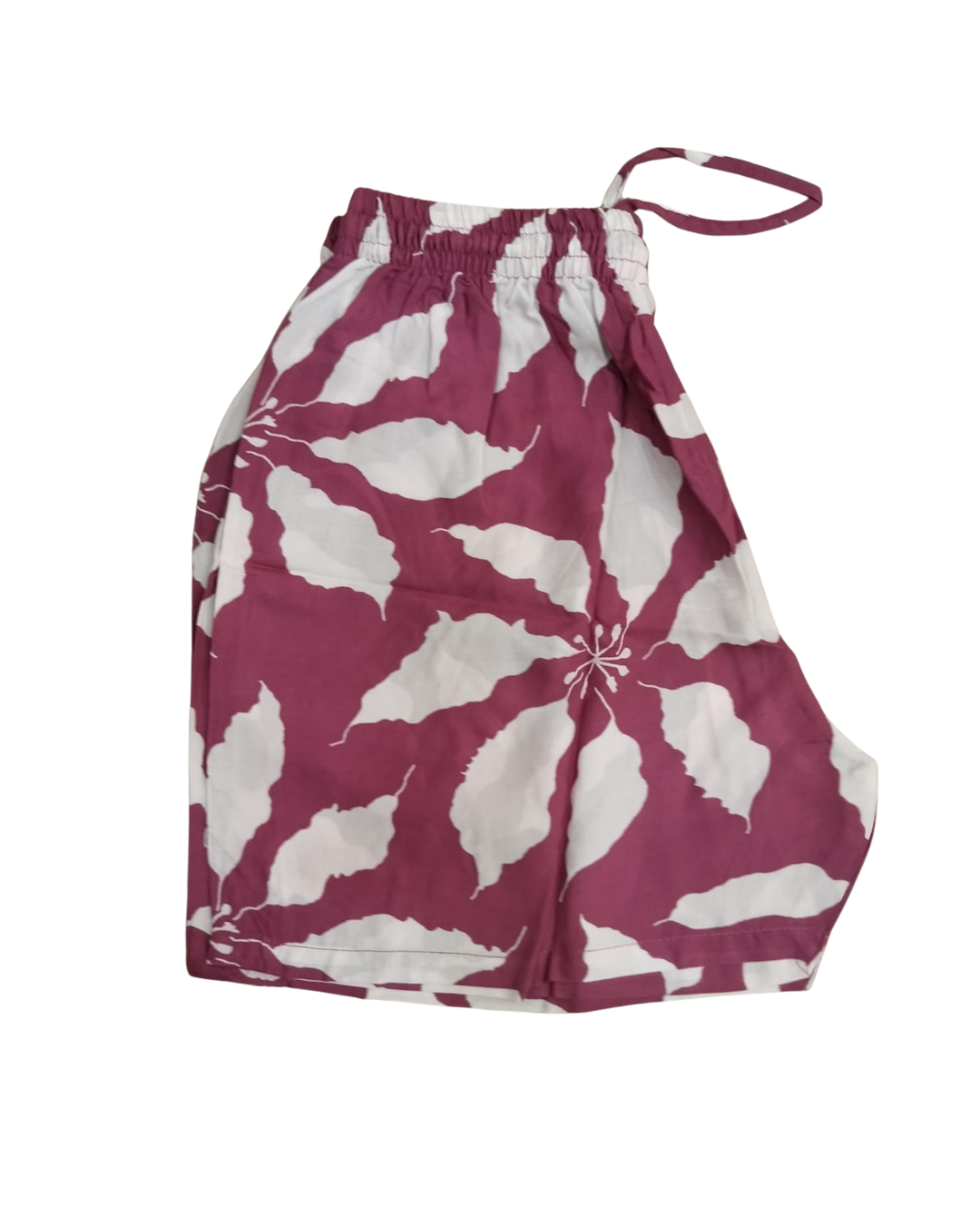 RAYON SHORTS ABSTRACT FLORAL PRINT - PLUM COLOUR - SHR05