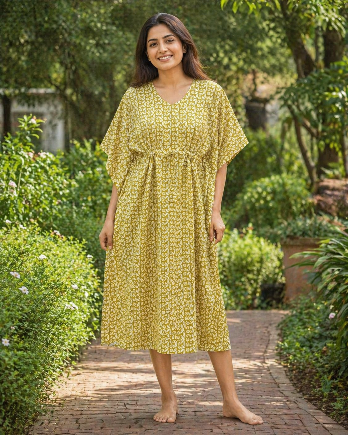 Half Khaftan – Swirl vines print - Lime green - SK15