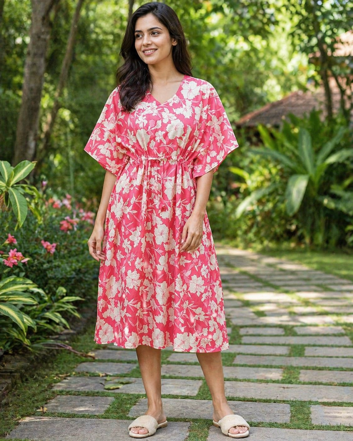 Half Khaftan – Big floral print - Crimson - SK20