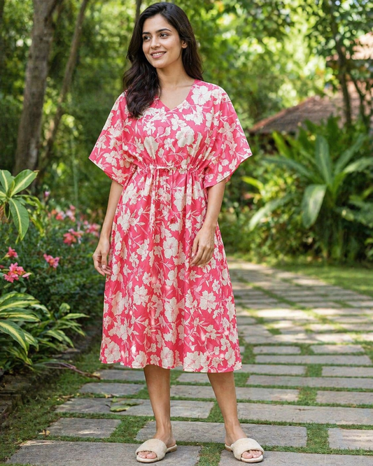 Half Khaftan – Big floral print - Crimson - SK20