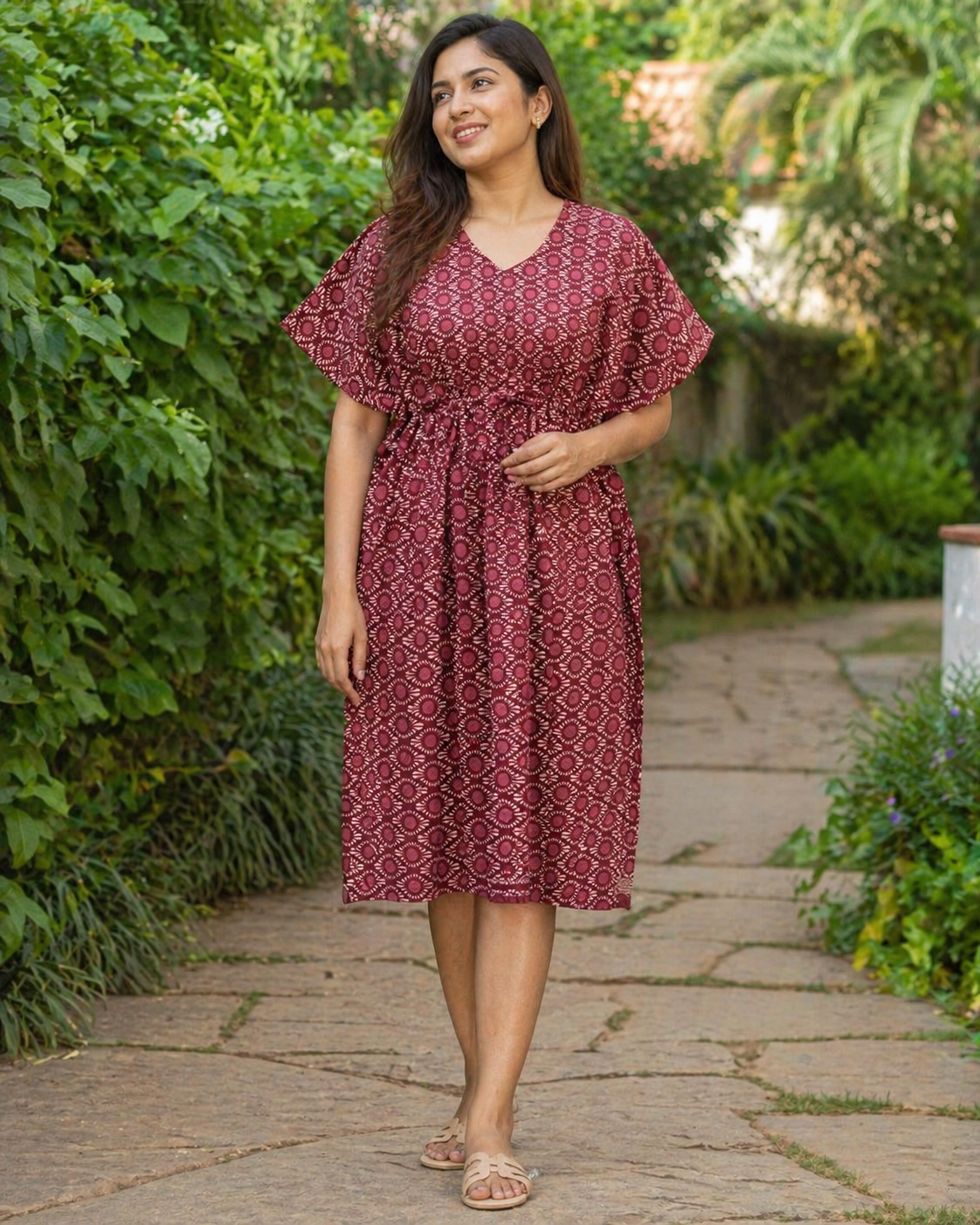 Half Khaftan – Geometrical print - Maroon - SK23