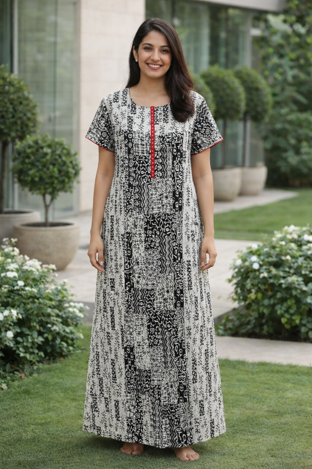 A - LINE NIGHTY XL- ABSTRACT PRINT - BLACK-CREAM COMBINATION - 650A06