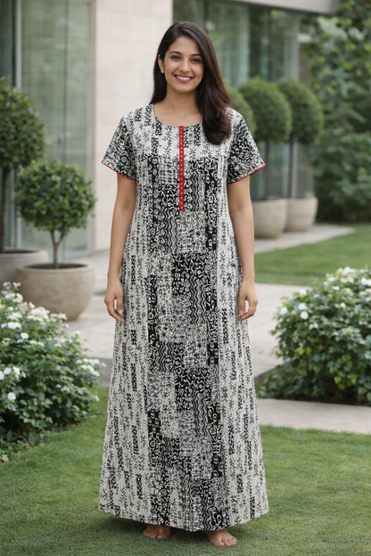 A - LINE NIGHTY XL- ABSTRACT PRINT - BLACK-CREAM COMBINATION - 650A06