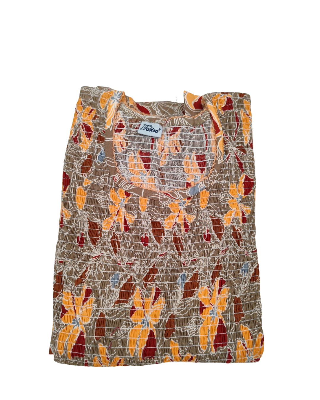 Smocking Gown – Floral Print – Orange & Blue 601E