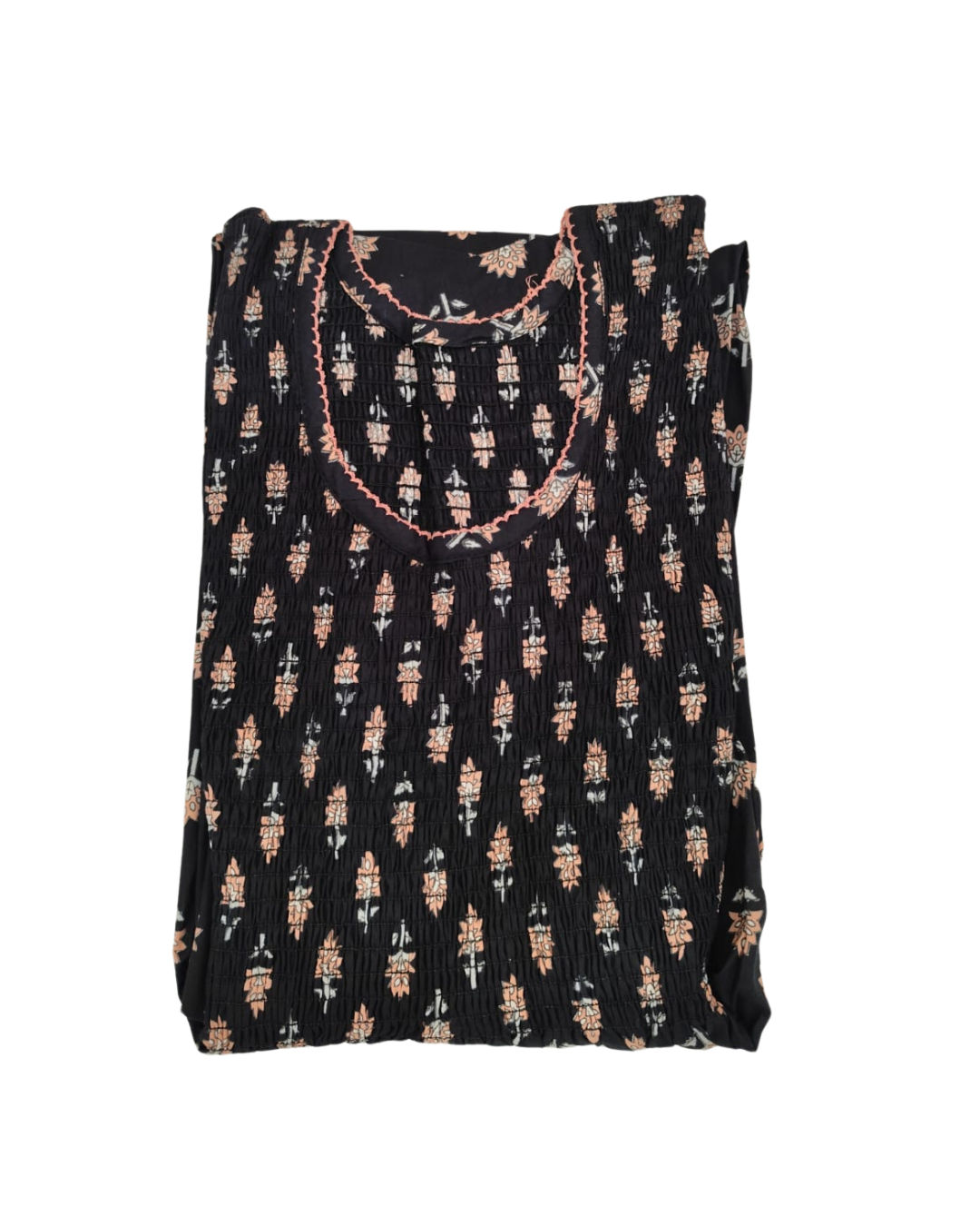 Smocking Gown – Frock Pattern, Small Floral Motif Print – Brown & Black - 601 - E