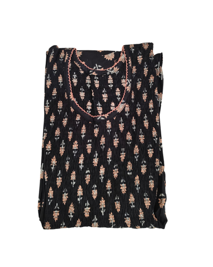 Smocking Gown – Frock Pattern, Small Floral Motif Print – Brown & Black - 601 - E