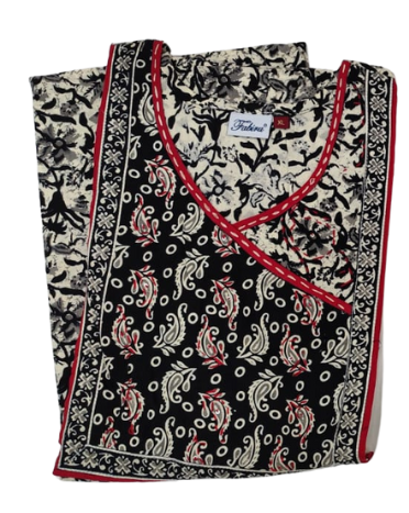 A - line Angarkha pattern Gown - Vine print - Black & Beige - 650AAS03