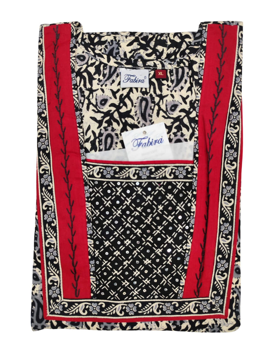 A - line Sequence Pattern Gown - Paisley Leaf print - Dark olive & Black- 650AS03