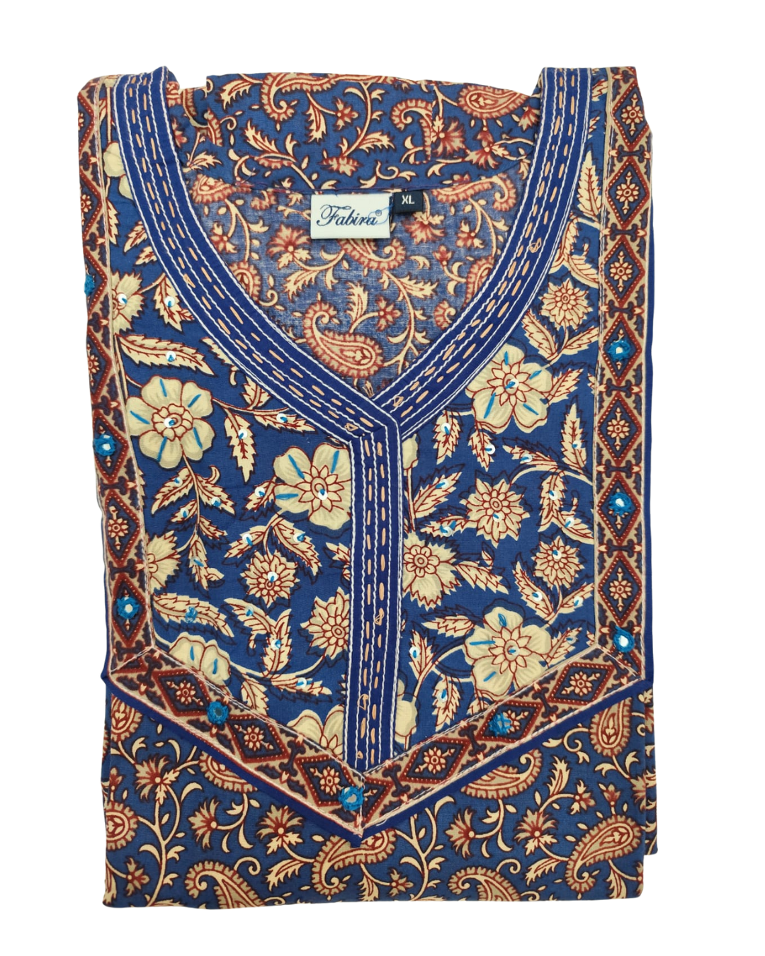 A - line Sequence Pattern Gown - Dense Paisley print - Rama Green & Blue - 650AS05