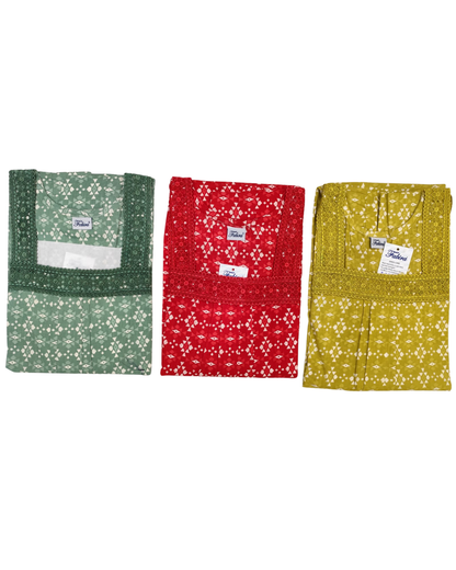 A - line Lace pattern Gown XL - Geometric print - Sea Green, Grey, Red & Lime Green - 650LQ02