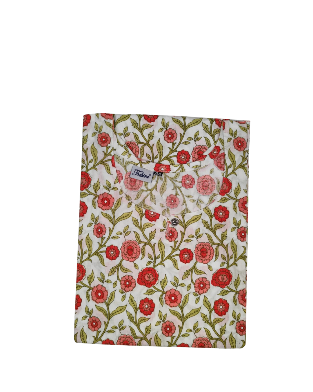 Cotton Short Top - Floral Print - Cream with Orange - 205S13