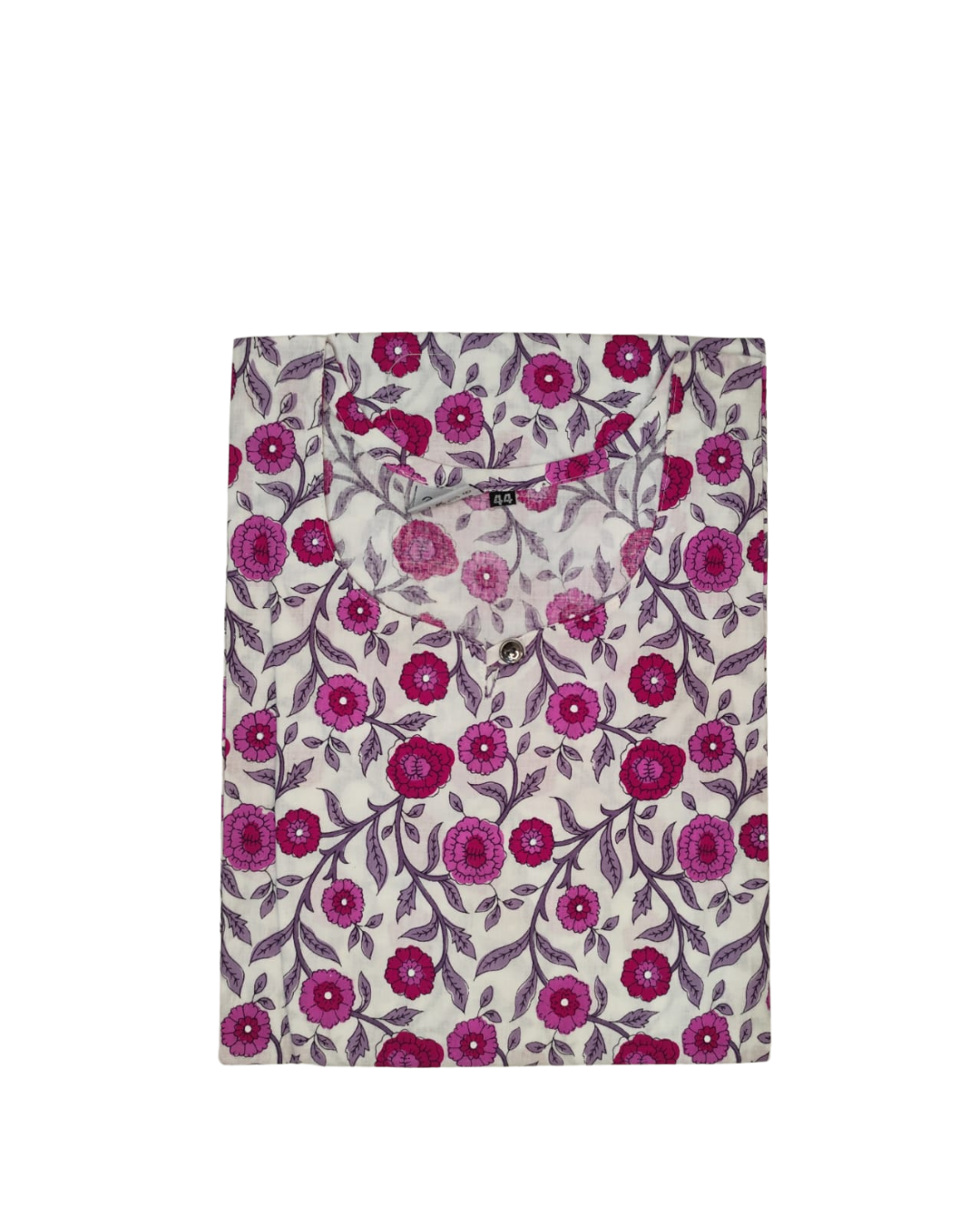 Cotton Short Top - Floral Print - Cream with Magenta - 205S14