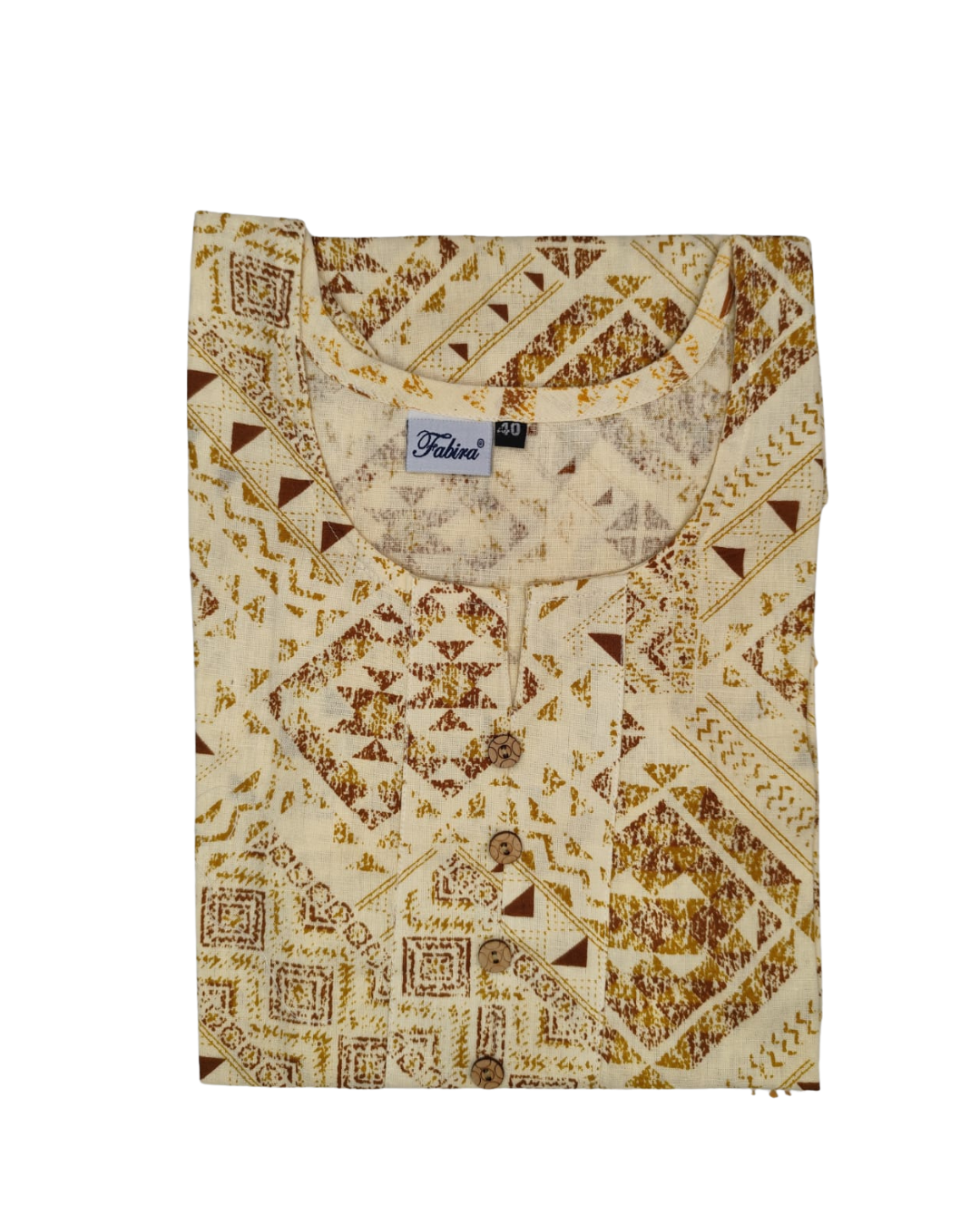 Cotton Short Top - Geometric Print - Cream - 205S18