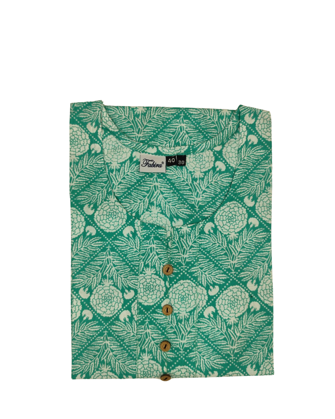 Cotton Short Top - Floral Print - Sea Green - 205S20