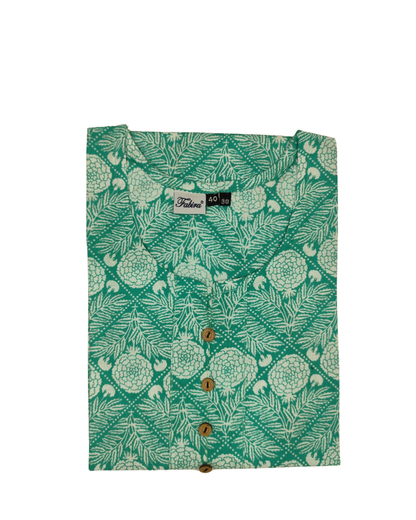 Cotton Short Top - Floral Print - Sea Green - 205S20