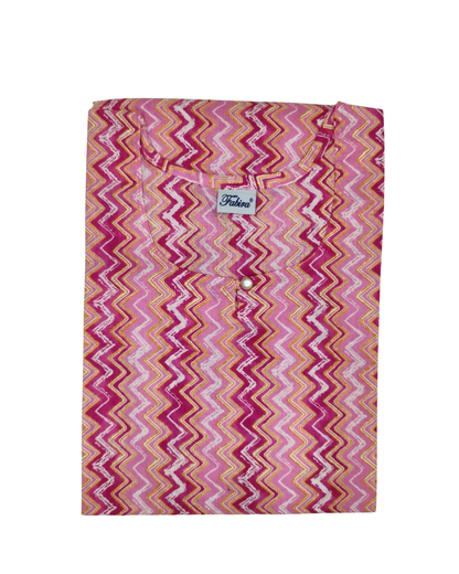 Cotton Short Top - Zigzag Print - Pink - 205S21