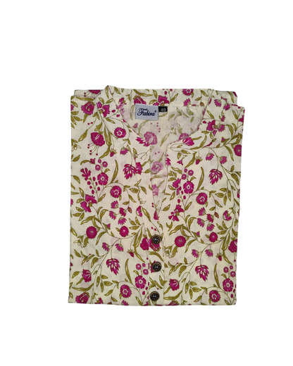 Cotton Short Top - Floral Print - Cream - 205S22