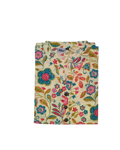 Cotton Short Top - Floral Creeper Print - Cream - 205S23