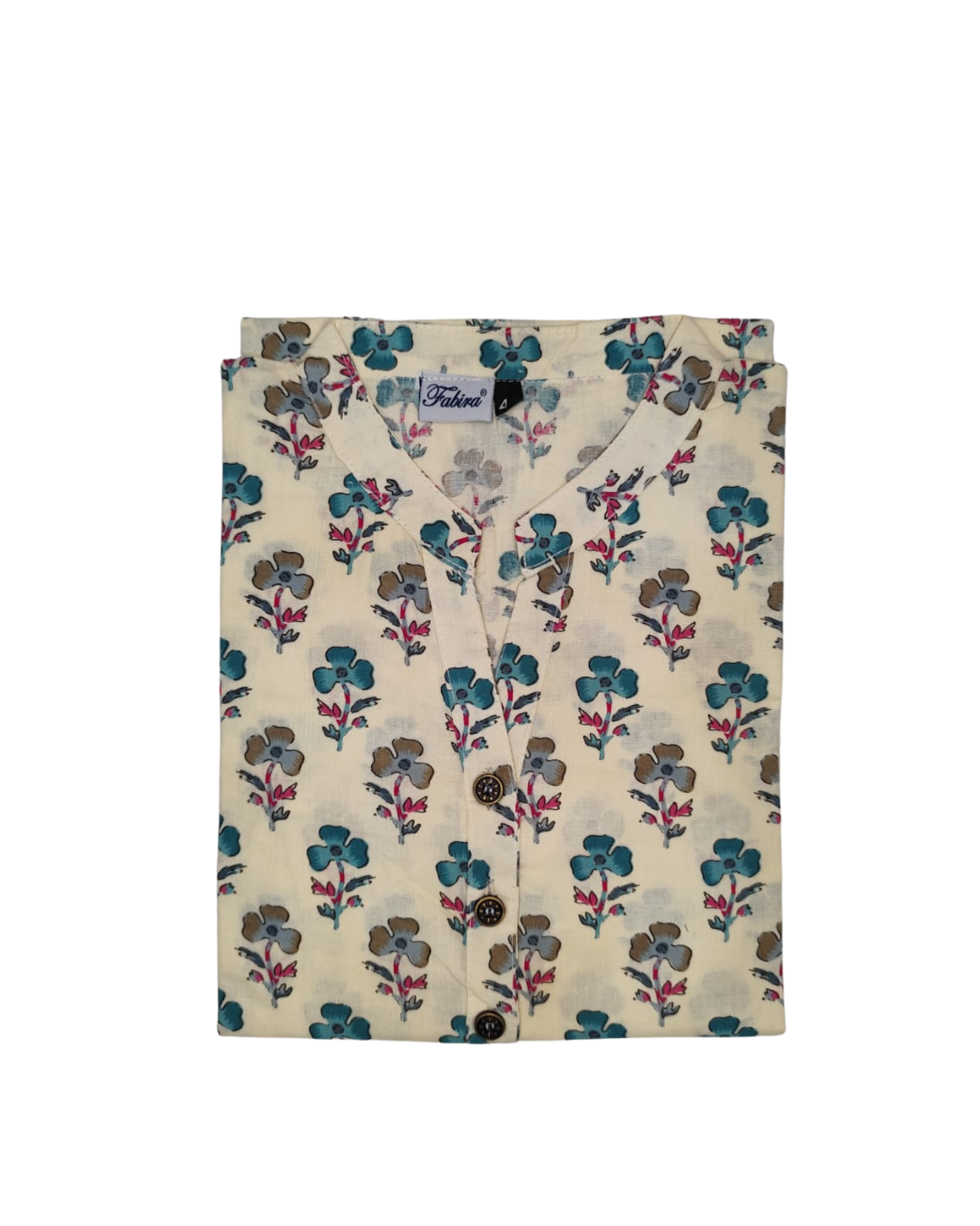 Cotton Short Top - Floral Buti Print - Cream - 205S26