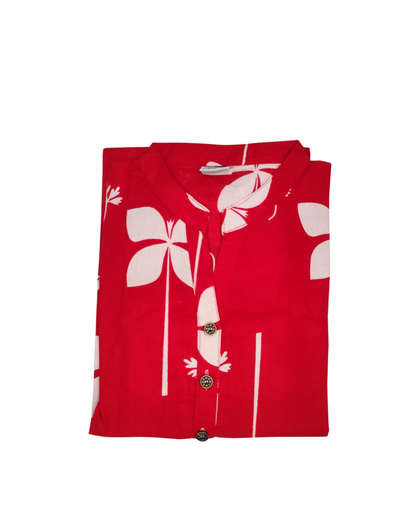 Cotton Short Top - Graphic Floral Print - Red - 205S27