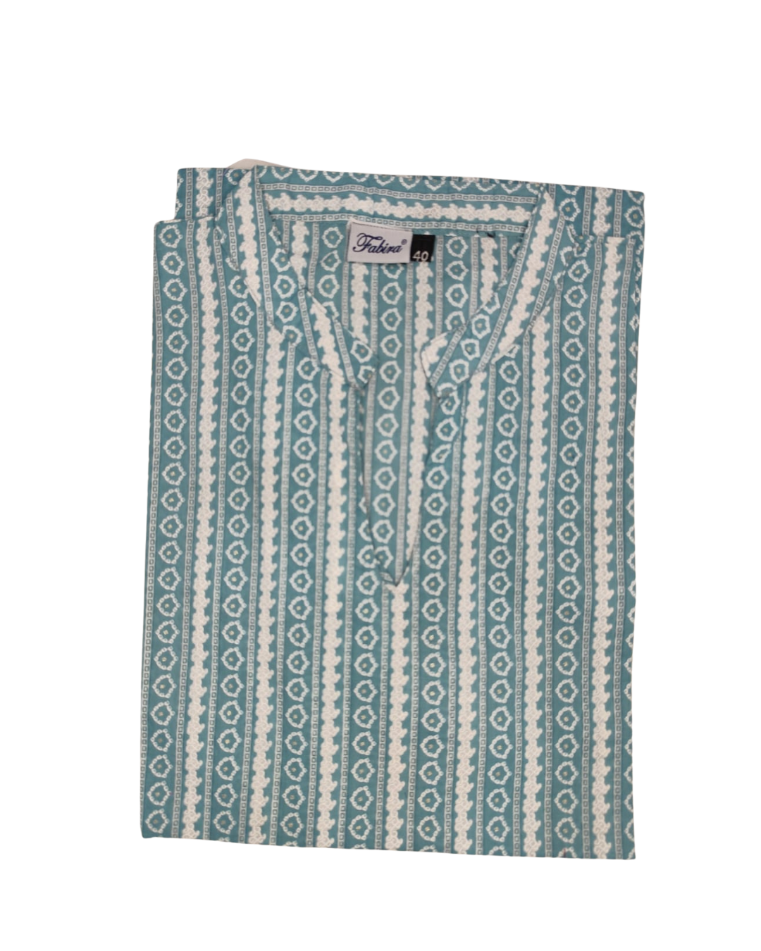 Cotton Short Top - Vertical Stripe Print - Pale Blue - 205SS29