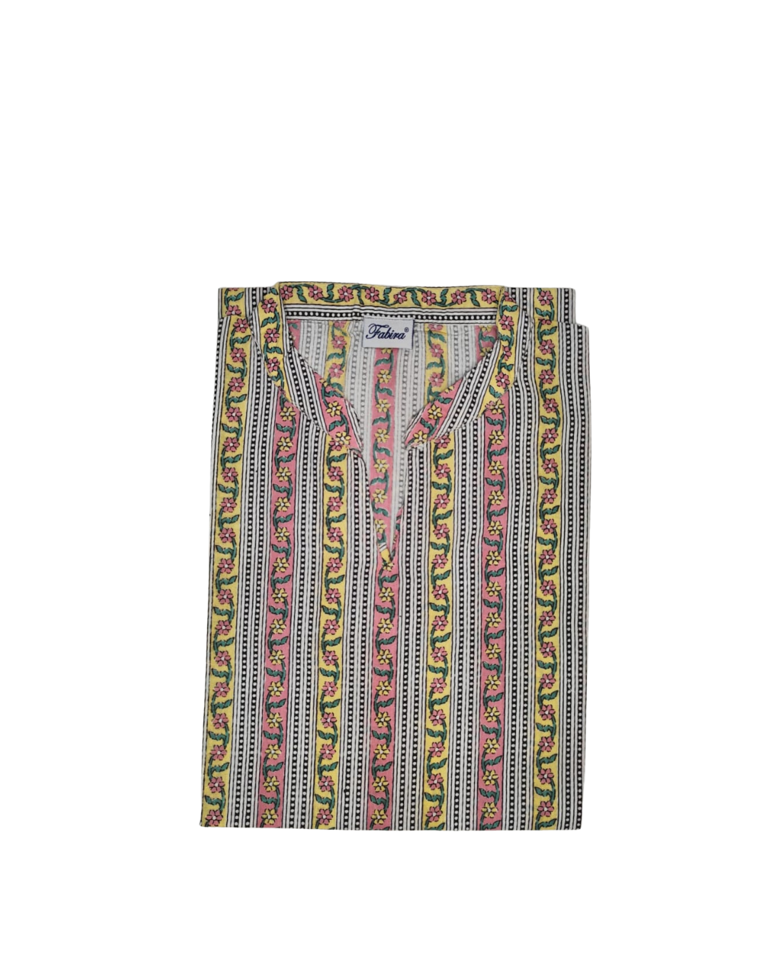 Cotton Short Top - Vertical Stripe Print - Multicoulour (Pink & Yellow) - 205SS30