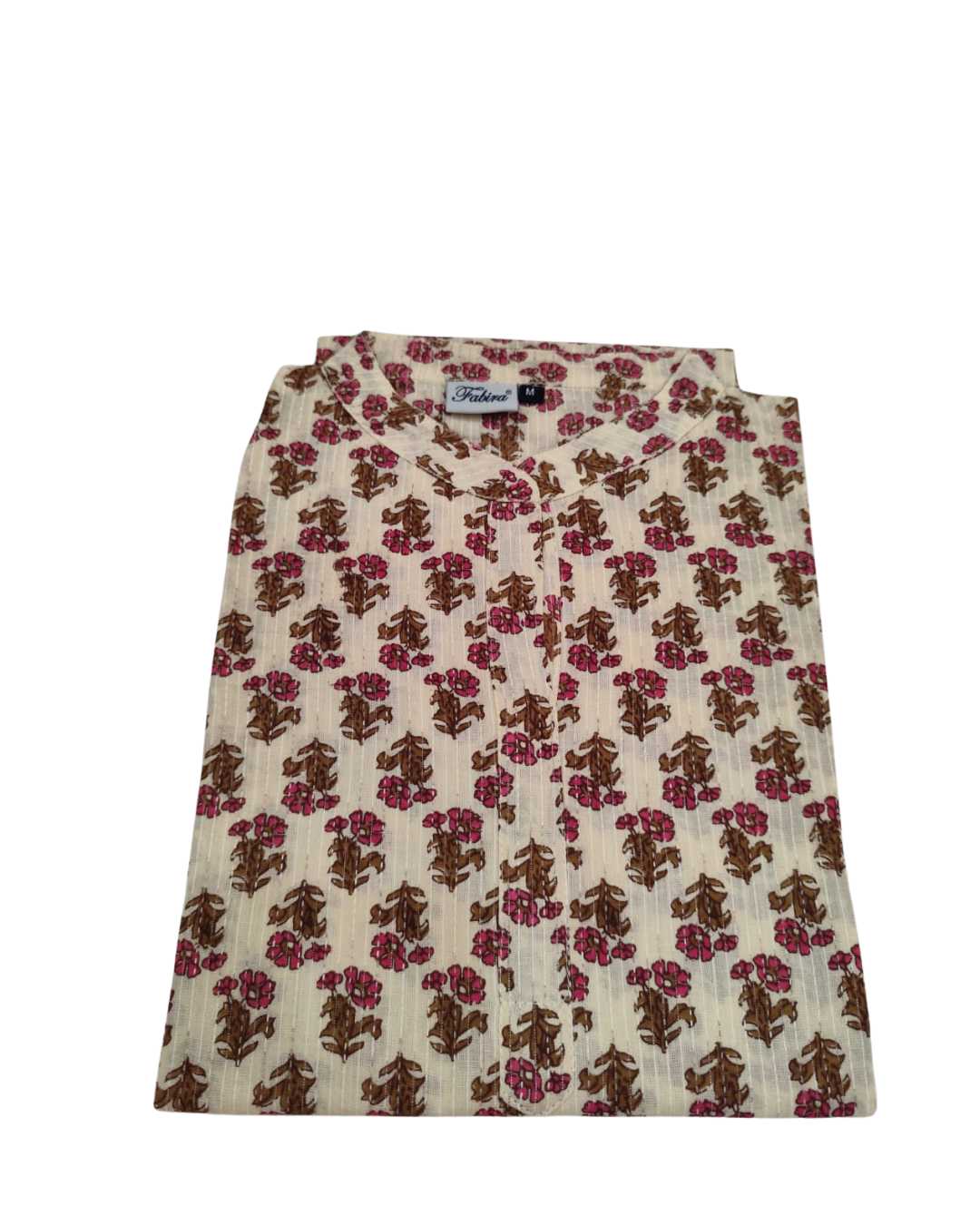 Cotton Short Top - Small Floral Buti Print - Cream - 205S4
