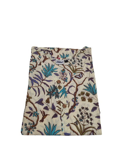 Cotton Short Top - Botanical Print - Cream - 205S8