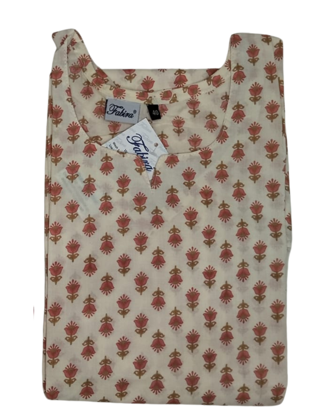 Cotton Short Top - Tiny Floral Buti Print - Ivory - 205S12