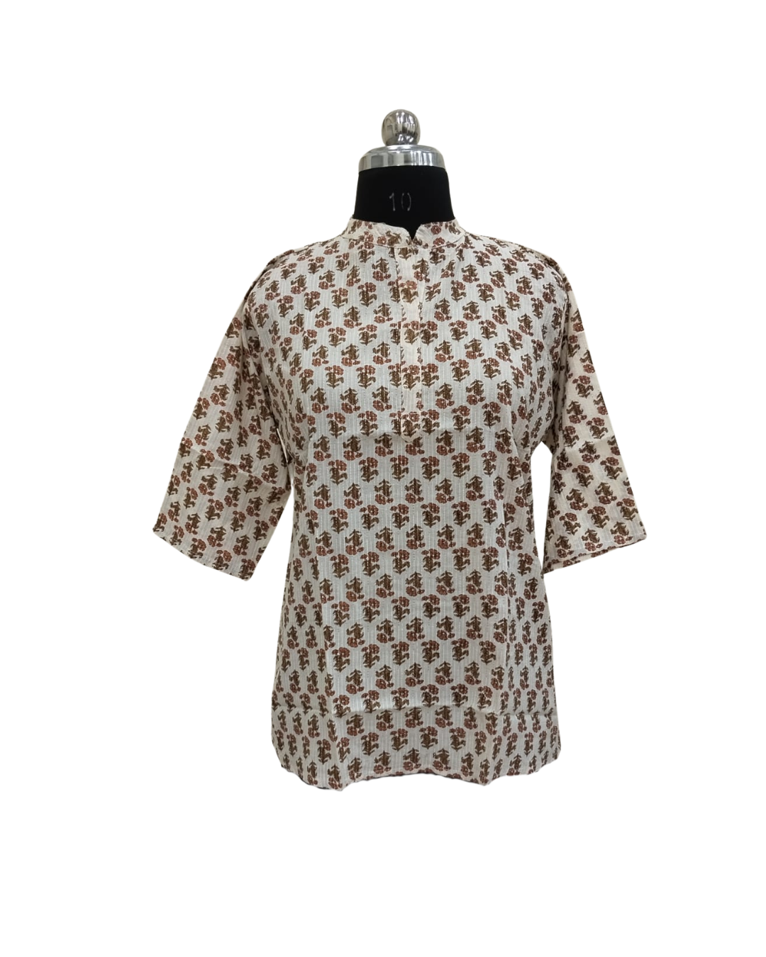 Cotton Short Top - Small Floral Buti Print - Cream - 205S4