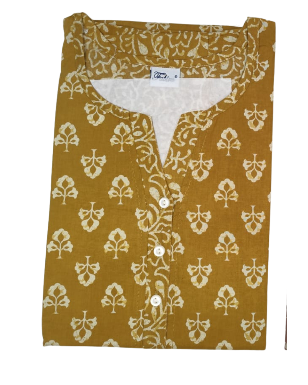 A - line Gown with Double Pocket - Floral Motif print - Brown & Olive - 550DP6