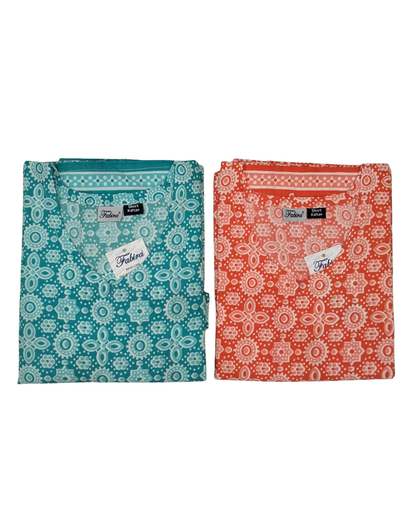 Half Khaftan – Leaf Motif print - Pink, Light blue & Orange - SK02