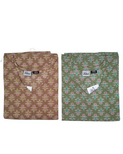 Half Khaftan – Small Floral Buti - Blue, Light Brown & Olive - SK02