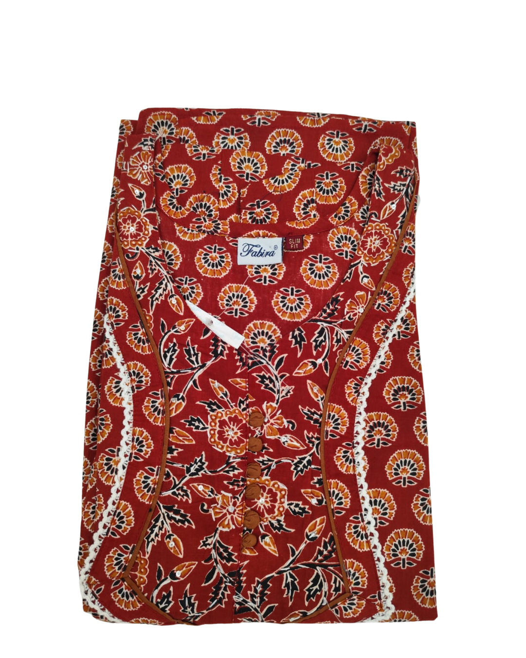 A - line Slim Fit Gown – Circular Floral- Rama Green & Maroon - 550S06