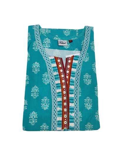 A - line Slim Fit Gown – Floral Buti print - Red & Sea Green - 550S08